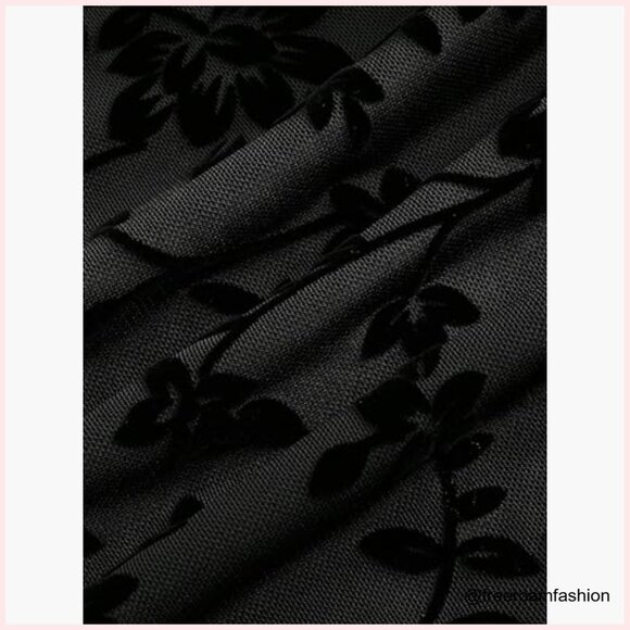 Mesh Crop Top with Bell Sleeves Floral Print Slim Fit Summer Tee - Picture 4 of 5